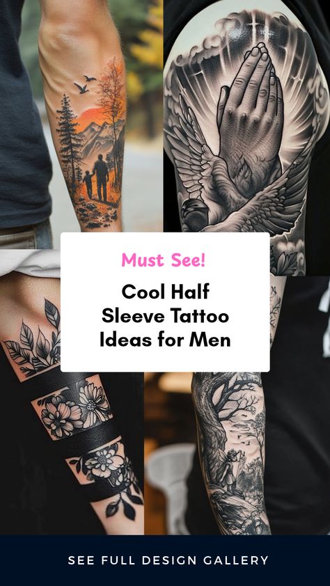 Discover some amazing ideas for half sleeve tattoos that every man will love. Half sleeve tattoos provide an unexpected flair and can express personal stories and interests through beautiful designs. Whether you're drawn to tribal patterns, intricate animal designs, or artistic flower motifs, you'll find inspiration to make a bold statement on your arm. These tattoos balance visual interest with meaning, making them perfect for showcasing your personality. Check out these trending half sleeve tattoo designs before your next ink appointment for your body art journey. Popular Arm Tattoos Men, Tattoos Balance, Mens Half Sleeve Tattoo, Half Sleeve Tattoo Ideas, Sleeve Tattoo Designs, Negative Space Tattoo, Cool Half Sleeve Tattoos, Quarter Sleeve Tattoos, Mens Half Sleeve