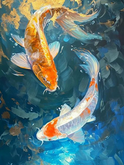 Acrylic Water Painting, Aquatic Painting, Koi Fish Acrylic Painting, Koi Painting, Koi Fish Drawing, Fish Artwork, Koi Art, Cubism Art, Watercolor Fish