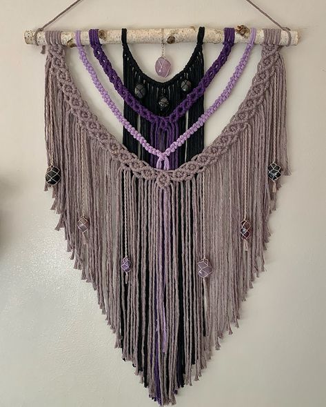 Sending home this custom piece today🤩I absolutely love how it came out!! If you couldn’t tell, I love adding crystals to my work and making pieces to better display these beauties but this was my first time incorporating tumbles into a wall hanging. I’ll definitely be making more like this soon🤭 #macrame #macramé #macramewallhanging #macramewallart #crystal #crystalmagic #crystalhealing #crystalshop #boho #bohostyle #handmade #handmadedecor Macrame Flowers, Crystal Macrame, Macrame Wall Art, Crystal Magic, Crystal Shop, Macrame Wall Hanging, Handmade Decorations, Black Widow, Coming Out