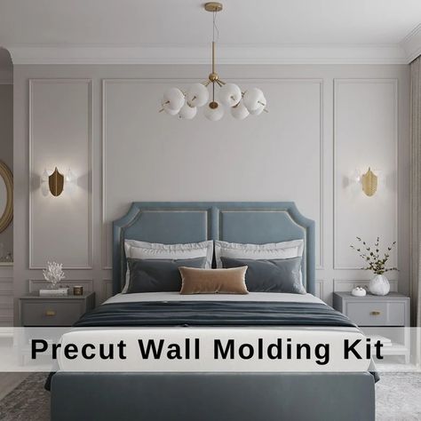 Wall Molding Bedroom Kit, Wainscoting Ready Cut Set, Wall Moulding Package Wall Trim Kit, Ready to Go Wall Paneling Kit - Etsy Greece Wall Molding Bedroom, Molding Bedroom, Wainscoting Kits, Wall Molding Design, Accent Wall Panels, White Wall Paneling, Wall Moulding, Wainscoting Panels, Diy Accent Wall