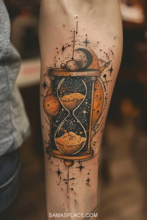 Astrolabe Tattoo, Sands Of Time Tattoo, Time Travel Tattoo, Hourglass Tattoo Ideas, Clock Tattoos, Hourglass Tattoo, Tattoo Ideas For Men, Clock Tattoo, Time Tattoos