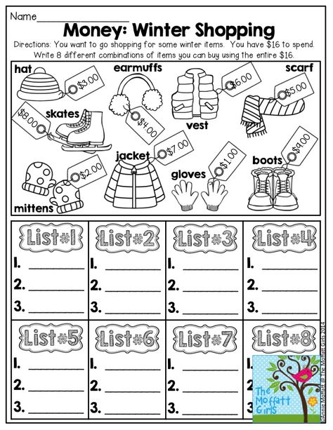 Money: Winter Shopping- So many FUN activities to keep children engaged and learning in the NO PREP Packets for January! Money Math Worksheets, January Math, Teaching Money, Money Math, Money Worksheets, Winter Shopping, Math Words, Kids Math Worksheets, Homeschool Learning