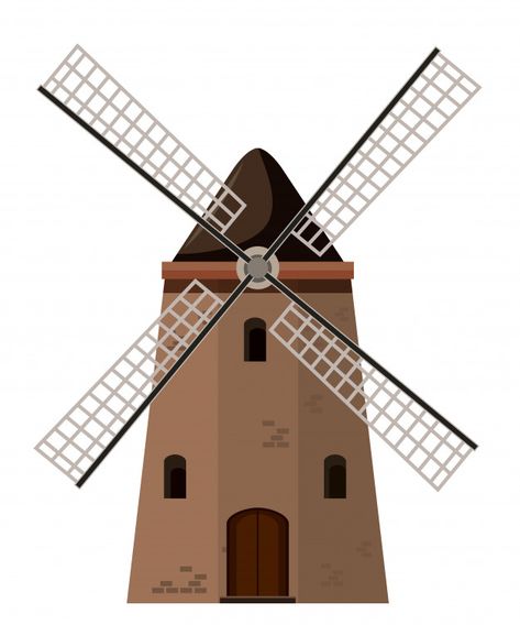 Antiguo molino de viento de ladrillo marrón Vector Premium | Free Vector #Freepik #vector #freetecnologia #freeedificio #freenaturaleza #freecielo Dutch Windmills, Urban Sketchers, Children Illustration, Bird House, Premium Vector, Mural, Portfolio, Outdoor Decor, Drawings