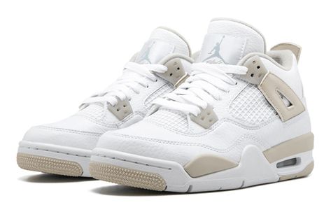 The Air Jordan 4 Retro GG is a iconic shoe that has been brought back in a new, women’s-exclusive colorway. This retro sneaker features a Light Sand hue throughout the primarily white colorway, with Border Blue Jumpman branding and a partially encapsulated Air heel unit. This sneaker is perfect for any Jordan fan or fashion-savvy individual who wants to add a unique touch to their style. (AJ4/SNKR/High Top/Basketball)