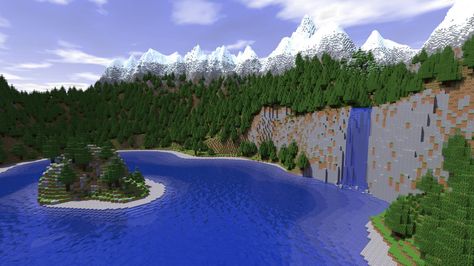 I see a castle atop that ridge, with a bridge over the river. It's flags fly high in a fluttering spray of blue and grey. Minecraft Crater, All Minecraft, Minecraft Medieval, Minecraft Wallpaper, Minecraft Tips, Amazing Minecraft, Minecraft Inspo, Minecraft Architecture, Cool Minecraft