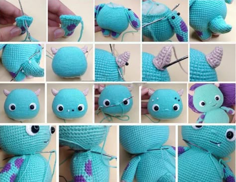 Cute Sullivan Crochet Pattern - Eryhana Crochet Family Sully Monsters Inc Crochet Pattern Free, Monster Inc Crochet Pattern, Sully Crochet Pattern Free, Sully Crochet Pattern, Monster Crochet Pattern Free, Monsters Inc Crochet, Crochet Family, Sully Monsters Inc, Knitting Things