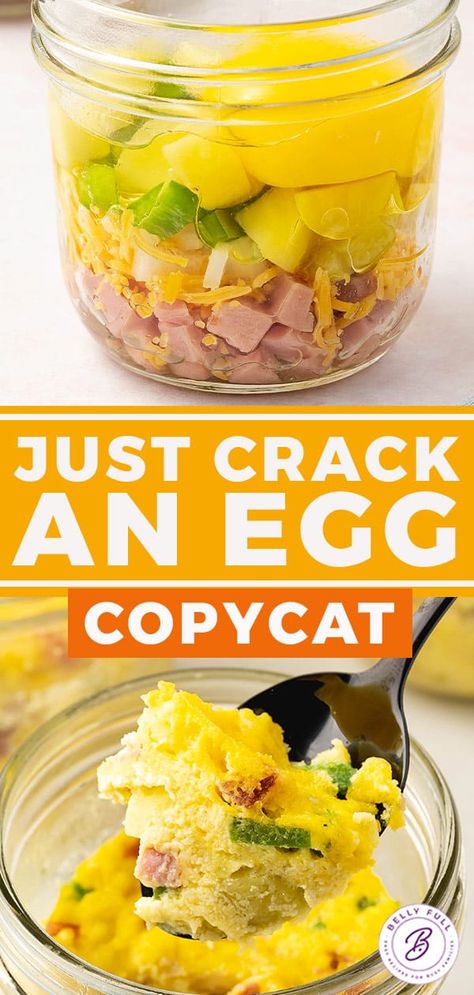 This Just Crack an Egg copycat recipe makes a fresh, healthy, and filling breakfast in just minutes. All you need to do is add veggies, meat, and cheese to a jar with an egg, stir, and microwave. Breakfast in just 3 minutes! Egg Mess Recipe, Mug Eggs Breakfast, Eggs In A Mug Microwave, Egg Mug Recipes, Egg In A Cup Microwave, Microwave Breakfast In A Cup, Egg In A Mug Microwave, Egg Bowls Breakfast Healthy, Mug Eggs Microwave