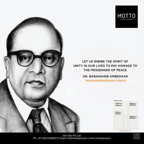 Let us imbibe the spirit of unity in our lives to pay homage to the messenger of peace. Dr. Ambedkar Mahaparinirvan Diwas  #Motto #FloorTiles #mottogroup #DrAmbedkar #Mahaparinirvan Ambedkar Mahaparinirvan, Dr Ambedkar, Buddha Face, National Days, The Messenger, The Spirit, Let It Be, Quick Saves