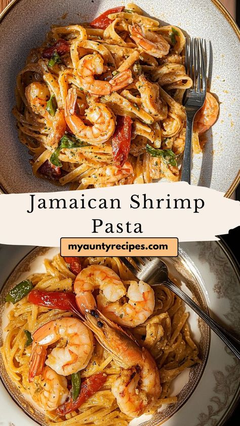 This spicy Jamaican shrimp pasta is the perfect blend of creamy and spicy. The shrimp are coated in a flavorful mix of Jamaican spices, then tossed in a rich and creamy sauce that’s smooth, savory, and just the right amount of spicy. The pasta absorbs all the flavors, creating a satisfying dish that’s full of character. Perfect for those who love bold flavors, this dish brings the heat of Jamaica right to your plate. Serve with a side of crispy bread for a complete meal. Spicy Garlic Shrimp Pasta, Rasta Pasta Jamaican, Jamaican Spices, Jamaican Shrimp, Shrimp With Pasta, Shrimp Pasta Recipe, Spicy Garlic Shrimp, Jerk Shrimp, Rasta Pasta