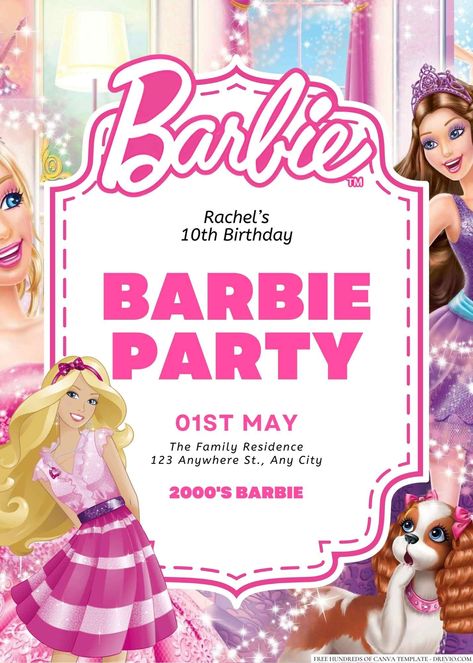 Free Editable Barbie Birthday Invitation | Download Hundreds FREE PRINTABLE Birthday Invitation Templates Media Barbie Invitation Template, Barbie Invitation, Barbie Birthday Invitations, Barbie Invitations, Invitation Layout, Free Barbie, Barbie Birthday Party, Free Printable Birthday Invitations, Barbie Theme