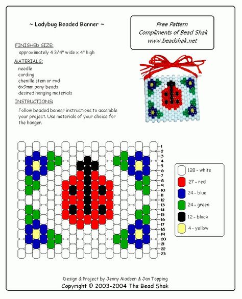 Beaded Ladybug, Ladybug Banner, Banner Patterns, Pony Bead Projects, Beaded Items, Pony Bead Crafts, Beaded Dragonfly, Beaded Banners, Ladybug Crafts