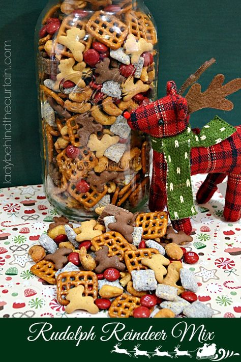 Rudolph Reindeer Mix - Lady Behind The Curtain Christmas Food Gift Ideas Treats, Reindeer Munch, Christmas Snack Mix, Mini Reindeer, Reindeer Party, Christmas Snack, Snack Mixes, Teddy Grahams, Reindeer Cookies