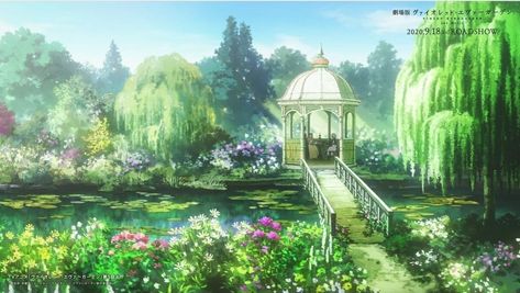 Violet Evergreen, Anime Landscape, Fantasy Garden, Anime Places, Violet Evergarden Anime, Kyoto Animation, Violet Evergarden, Anime Backgrounds Wallpapers, Fantasy Places