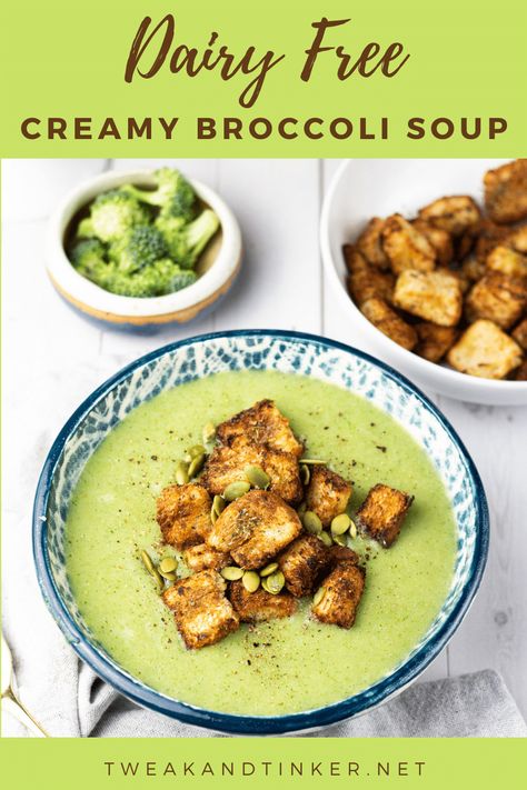 This vegan cream of broccoli soup is so incredibly creamy while being completely dairy free -amazing! The secret ingredient for the silky-smooth texture: cauliflower;) Super easy in the Instant Pot, super flavorful, super healthy, a must-try! Vegan Cream Of Broccoli Soup, Broccoli Soup Dairy Free, Broccoli Soup Instant Pot, Soup Dairy Free, Soup Instant Pot, Creamy Broccoli Soup, Cream Of Broccoli, Dairy Free Soup, Cream Of Broccoli Soup