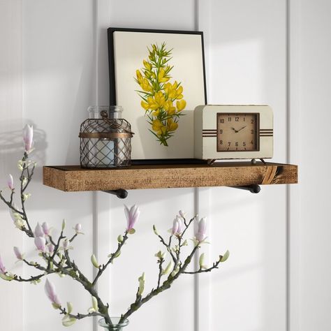 Gracie Oaks Scheel Rustic Industrial Wall Shelf & Reviews | Wayfair Industrial Wall Shelves, Reclaimed Wood Floating Shelves, Glass Wall Shelves, Corner Wall Shelves, Modern Wall Shelf, Distressed Walls, Shelving Ideas, Wall Shelves Design, Living Room Corridor