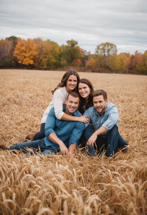 A joyful image showcasing fall family photo ideas, capturing moments of love and laughter amidst the autumn scenery. Preserve your family's special bond with these picture-perfect suggestions for your fall memories! 🍁👨‍👩‍👧‍👦📸🍂 Fall Family Pictures Teenagers, Family Fall Photoshoot Poses, Fall Family Picture Poses, Family Fall Pics, Fall Family Pictures With Teenagers, Outdoor Fall Family Photo Ideas, Fall Family Photo Poses Older Children, Fall Family Pics With Teenagers, Family Photos With Teenage Children Fall