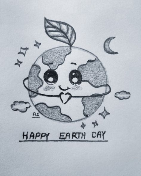 Earth Doodle Easy, Earth Day Drawing Easy, Earth Pencil Drawing, Earth Drawing Creative, Earth Drawing Easy, Environment Drawing Ideas, Kawaii Earth, Mother Earth Drawing, Save Earth Drawing