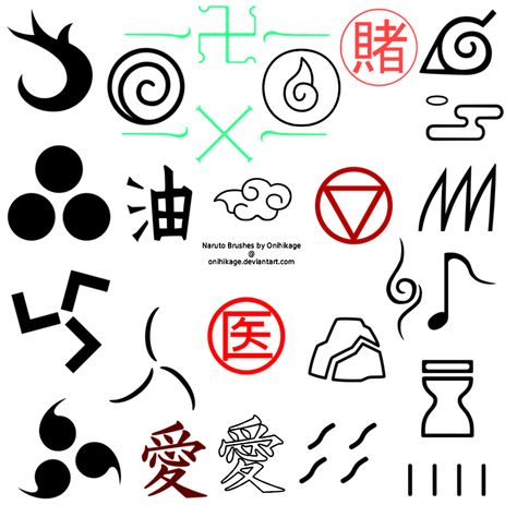 Naruto Photoshop Brushes by Onihikage on DeviantArt Nara Clan Symbol, Doctor Symbol, Nara Clan, Naruto Nails, Naruto Symbols, Sharingan Eye, Gimp Brushes, Naruto Tattoo, Manga Naruto