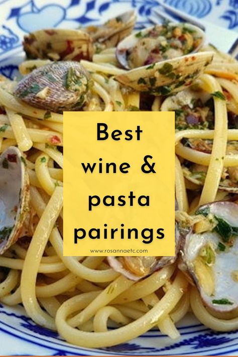 Best pasta and wine pairings. Wine to serve with pasta. Wine pasta pairing. Carbonara wine pairing. Spaghetti wine pairing. Clam pasta wine pairing. Pesto wine pairing. Food and wine pairing. Pasta dinner party recipe. What to serve with pasta. Wine Pairing With Pasta, Wine And Pasta Pairing, Pasta And Wine Pairings, Pasta Wine Pairing, Pasta Party Ideas, Wine Pairing Food, What To Serve With Pasta, Pasta Dinner Party, Wine And Pasta