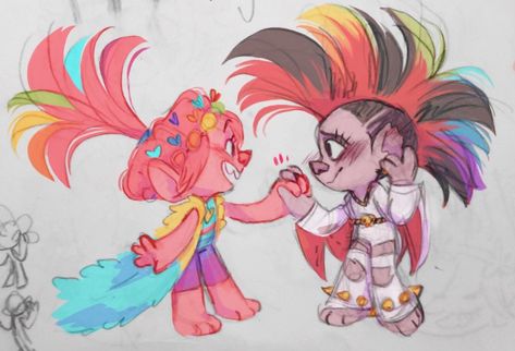 Poppy And Barb, Poppy X Barb, Queen Barb, Dreamworks Art, Branch Trolls, Poppy And Branch, Trolls Movie, Film Anime, Dreamworks Trolls