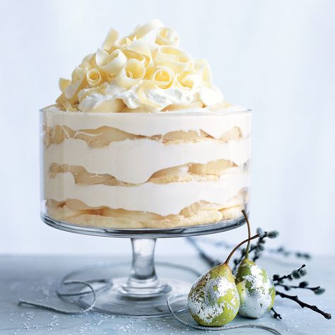 White Chocolate Tiramisu Trifle With Spiced Pears White Chocolate Tiramisu, Spiced Pears, Tiramisu Trifle, Chocolate Tiramisu, White Chocolate Recipes, Chocolate Trifle, Trifle Dish, Trifle Desserts, Torte Cupcake