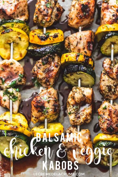 Chicken And Veggie Kabobs, Grilled Balsamic Chicken, Low Carb Low Calorie Recipes, Grilled Chicken Dishes, White Chicken Lasagna, Veggie Kabobs, Chicken Lasagna, Kabob Recipes, Balsamic Reduction