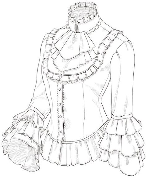 How To Draw Ruffles On A Collar, Ruffles Drawing Reference, Ruffles Reference, How To Draw Body Female, Sleeves Drawing, How To Draw Ruffles, Collar Drawing, Ruffles Drawing, Dress Sketch