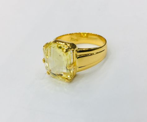 Yellow Sapphire Gold Ring Designs For Men, Pushkraj Stone Ring For Men, Yellow Sapphire Ring Men Gold, Pukhraj Ring Design Men, Gem Stone Rings For Men, Gents Rings Design Gold Latest, Yellow Saffire Ring, Gents Ring Gold Men, Stone Ring Design Gold Men