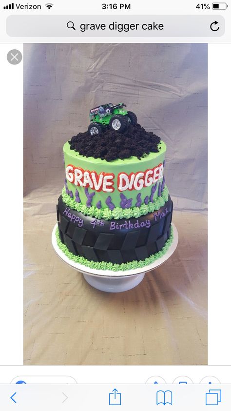 Grave Digger Birthday Cake, Grave Digger Cake, Digger Birthday Cake, Monster Jam Cake, Monster Truck Birthday Cake, Monster Jam Birthday Party, Digger Cake, Digger Birthday, Monster Jam Birthday