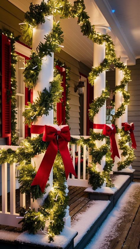 Sign Christmas Driveway Decorations, Christmas Lights Outside House Ideas, Whitehouse Christmas, Christmas Inn, Outside Christmas Decor, Christmas Porch Decor Ideas, Outside Christmas Decorations, Christmas Front Porch, Christmas Front Doors