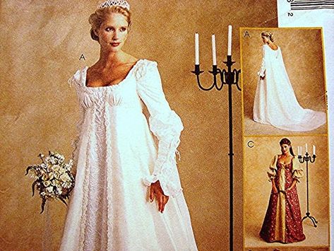 McCalls Ever After Dress Pattern Renaissance Wedding Gown Costume Pattern Misses Size 10 12 14 UNCUT Midevil Wedding Dress, Wedding Gown Patterns, Gown Patterns, Medieval Wedding Dress, Gown Sewing Pattern, Sleeve Variations, Medieval Wedding, Detachable Train, Wedding Dress Patterns