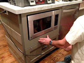 Microwave Cabinet Diy, Microwave On Countertop Ideas, Built In Microwave Cabinet, Microwave Design, Microwave In Island, Big Fridge, Countertop Support Brackets, Microwave Cabinet, Oven Hood