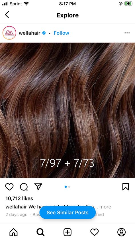 Auburn Hair Color Formulas Wella, Wella Reds Formula, Auburn Hair Color Formulas, Brunette Formulas, Wella Formulas, Color Formulations, Global Hair Color, Chocolate Brunette, Wella Hair Color