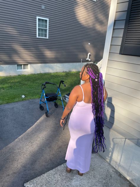 Black And Purple Passion Twist, Purple Soft Locs, Black Soft Locs, Purple Braids, Cute Box Braids, Soft Locs, Cheat Code, Hair Business, Purple Soft