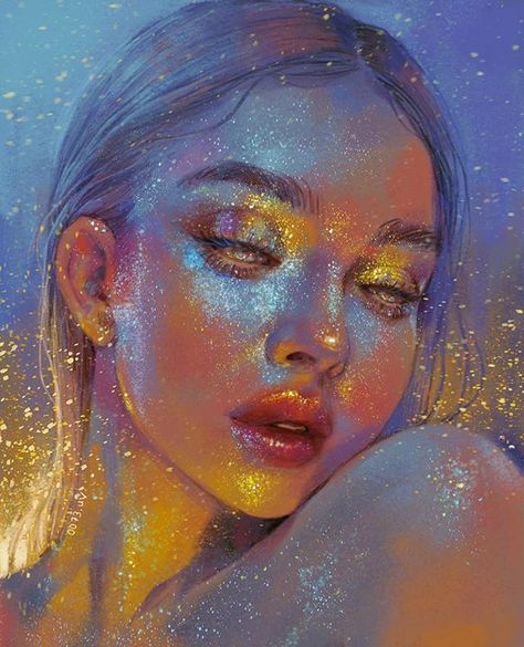 #Repost @0073.uv  You guys said not to add more glitter so I added more glitter. #moreismore . . amazing photo reference by @daryna_barykina #digitalart #digitalillustration #portrait #procreateapp #applepencil #ipadart #aesthetic #glitter #glittermakeup Arte Sketchbook, Skateboarder, Art Et Illustration, Arte Fantasy, Ethereal Art, 판타지 아트, Art And Illustration, Drawing Tutorials, Digital Art Girl