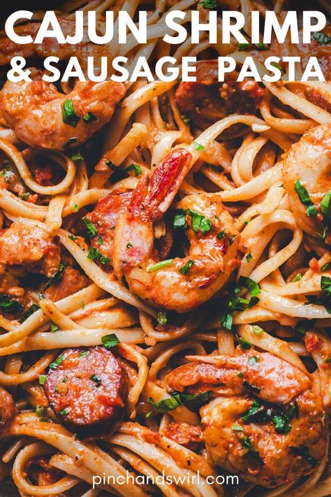 Experience the warmth of Southern cuisine fused with Italian comfort in my Cajun Shrimp and Sausage Pasta recipe. Perfect for busy weeknights or leisurely dinners, it brings a deliciously spicy and hearty twist to your table in just 30 minutes. Shrimp Sausage Pasta, Sausage And Shrimp Recipes, Cajun Shrimp And Sausage Pasta, Spicy Cajun Shrimp, Cajun Shrimp And Sausage, Shrimp And Sausage Pasta, Sausage Pasta Recipe, Seafood Pasta Dishes, Shrimp And Sausage