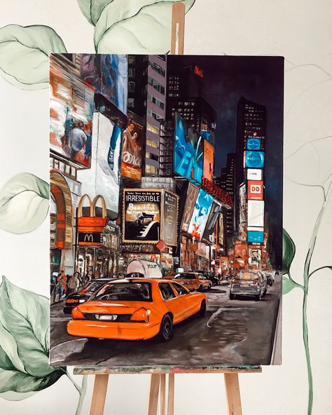 Nyc Canvas Painting, Nyc Painting Acrylic, New York City Painting Acrylic Easy, City Painting Acrylic Easy, La Painting, Nyc Painting, Nee York, Painting Stand, New York Painting