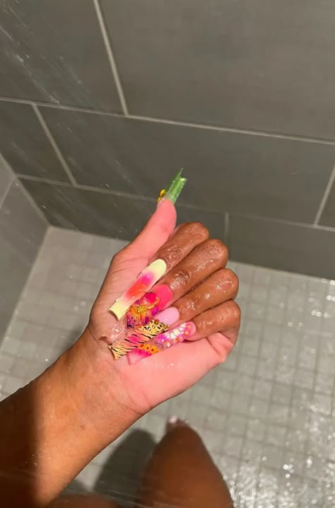 Punk Nails, Hard Nails, Dearra Nails, Drip Nails, Colored Acrylic Nails, Long Acrylic Nails Coffin, Exotic Nails, Unique Acrylic Nails, Nail Sets