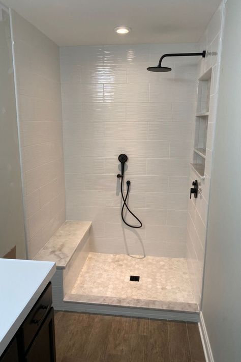 Showers For Seniors, Small Walk In Shower Ideas, Senior Bathroom Design, Walk In Showers, Sleek Bathroom, Shower Lighting, Condo Remodel, Accessible Bathroom, Adjustable Shower Head