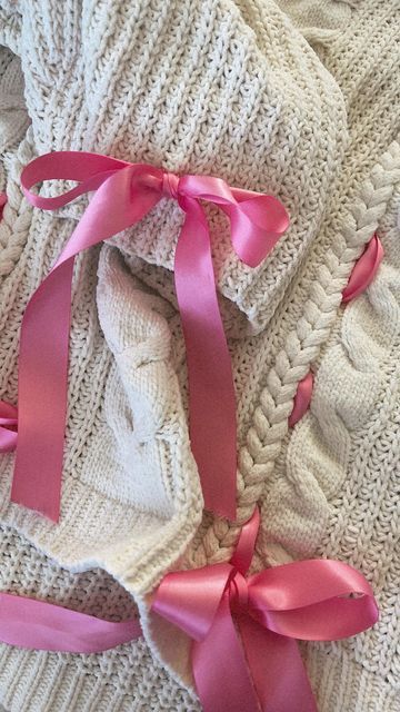 Jackie Chismosas���💕 on Instagram: "A little DIY 🎀 #bows #coquette #softgirlaesthetic #bowsbowsbows #diy #diyfashion #pinkbows #forloveandlemons #dupe #sweater #whitesweater" Bows On Everything, Bow Sweater Diy, Fall Outfits Plus Size, Sweater With Bows, 33 Birthday, Sweater Diy, Bows Coquette, Pinterest Whispers, Patchwork Hoodie