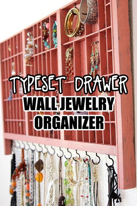 Typeset Drawer, Earing Organizer, Wall Jewelry Organizer, Jewelry Organizer Diy Wall, Printers Drawer, Thrift Shop Finds, Wood Sealer, Jewelry Organizer Wall, Jewelry Wall