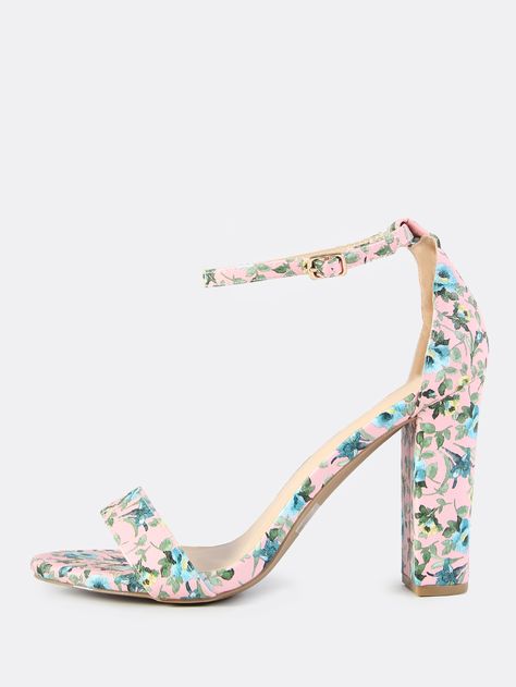 Shop Chunky Floral Ankle Strap Heels PINK online. SheIn offers Chunky Floral Ankle Strap Heels PINK & more to fit your fashionable needs. Funky Footwear, Magic Shoes, Ankle Strap Chunky Heels, Heels Pink, Color Shoes, Ankle Strap Block Heel, Floral Heels, Gorgeous Heels, Womens Chunky Heels