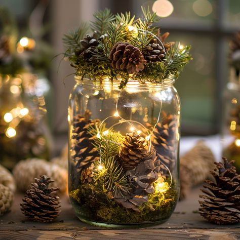 Mason Jar Lights Outdoor, Moss Centerpiece Wedding, Fairy Jars Diy, Moss Wedding, Elegant Decorations, Lighted Centerpieces, Decorative Pebbles, Fairy Jars, Enchanted Wedding