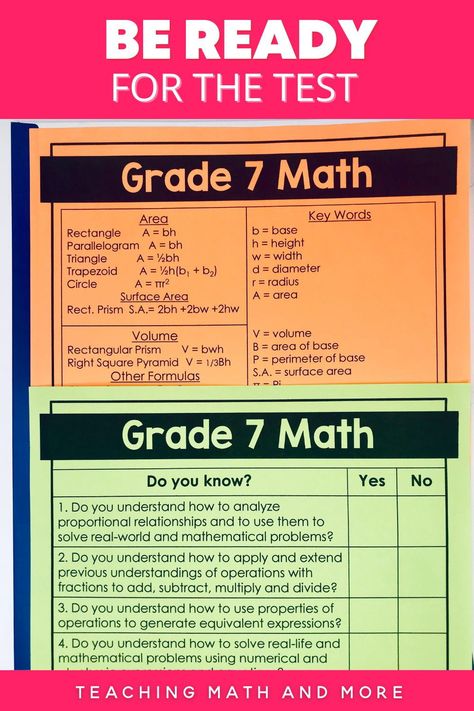 Prepare your 7th grade students for the standardized math test. Grab your set of math activities to review for the end of year assessment. Covers all 7th grade middle school math standards and includes lesson plans for free! Grab your set of math worksheets now. Middle School Math Lesson Plans, Math Key Words, 7th Grade Classroom, Maths Activities Middle School, Middle School Math Classroom, Maths Exam, Upper Elementary Math, Math Test Prep, Math Lesson Plans