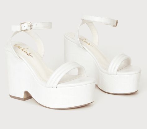 White chunky Lulu's wedges White Wedge Heels, Bride 2024, Graduation Shoes, Cheap Clothing Stores, Shoe Guide, Best Online Clothing Stores, Beige Pumps, Strappy Flats, Fashion Inspiration Board