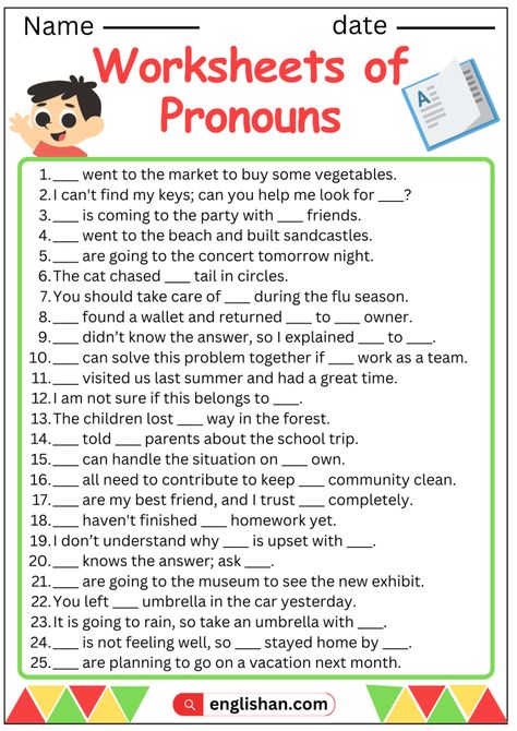 Worksheets of Pronoun: Use of Pronouns in Sentences Pronoun Sentences Worksheet, Types Of Pronouns Worksheets, Free Pronoun Worksheets, Pronoun Sentences, Types Of Pronouns, Pronouns Exercises, Pronouns Worksheet, Interrogative Pronouns, Short Vowel Worksheets