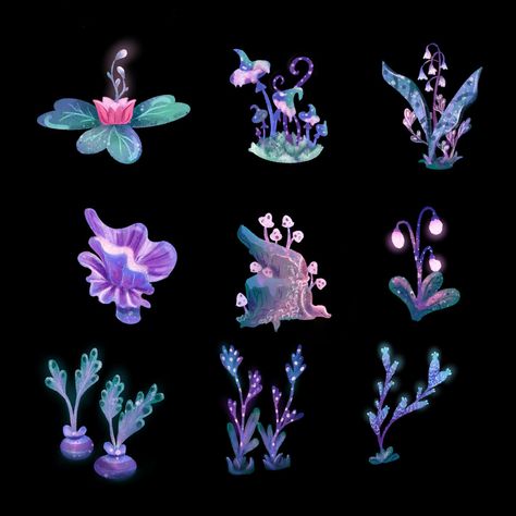 ArtStation - Background Elements Exploration Games Art Design, Glowing Plants Art, Space Plants Concept Art, Flowers Character Design, Alien Plants Concept Art, Plants Fantasy Art, Fantasy Plants Art, Magic Flower Art, Magical Plants Art