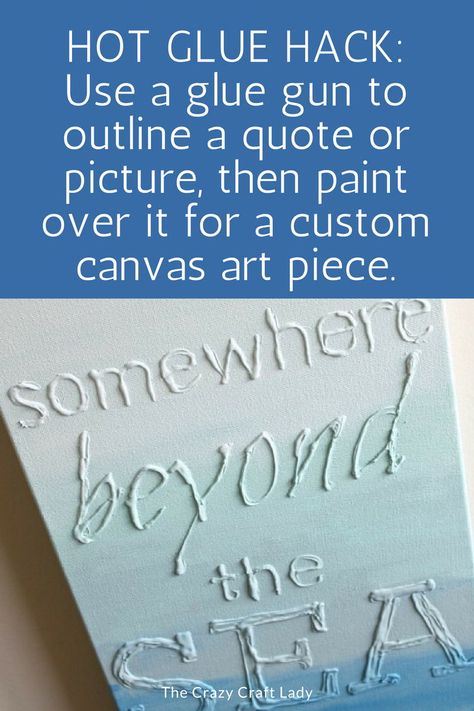 HOT GLUE HACK: Use a glue gun to outline a quote or picture, then paint over it for a custom piece of canvas art #hotgluehack #hotglueart Glue Canvas Art, Crafts With Hot Glue, Canvas Art Diy, Hot Glue Art, Painted Crafts, Diy Canvas Art Easy, Pinecone Crafts, Diy Glue, Glue Craft