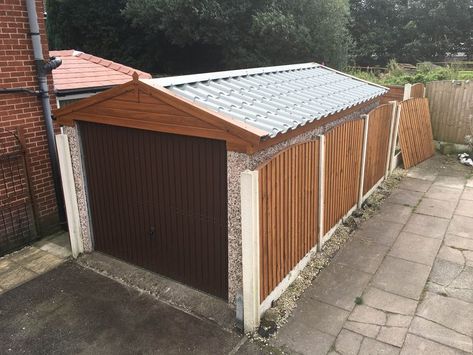 Garage Roof Replacement with Tile Effect Panels Garage With Flat Roof, Terrace On Garage Roof, Shed Roof Over Garage Doors, Tile Roof Restoration, Flat Roof Repair, Garage Update, Prefab Garages, Garage Roof, New Garage