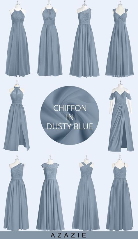 Blue Bridesmaid Dresses Summer, Bridesmaid Dresses Summer, Dusty Blue Bridesmaid, Dusty Blue Dress, Wedding Entourage, Bridesmaid Dresses Long Chiffon, Wedding Color Trends, Dusty Blue Bridesmaid Dresses, Wedding Colors Blue